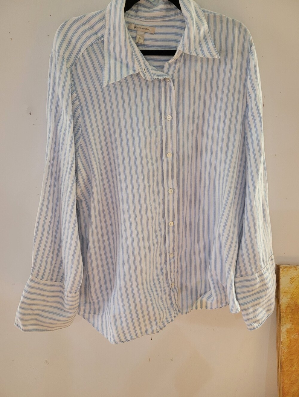 Banana Republic XXL 100% European Linen Light Blue White Striped Button-Down